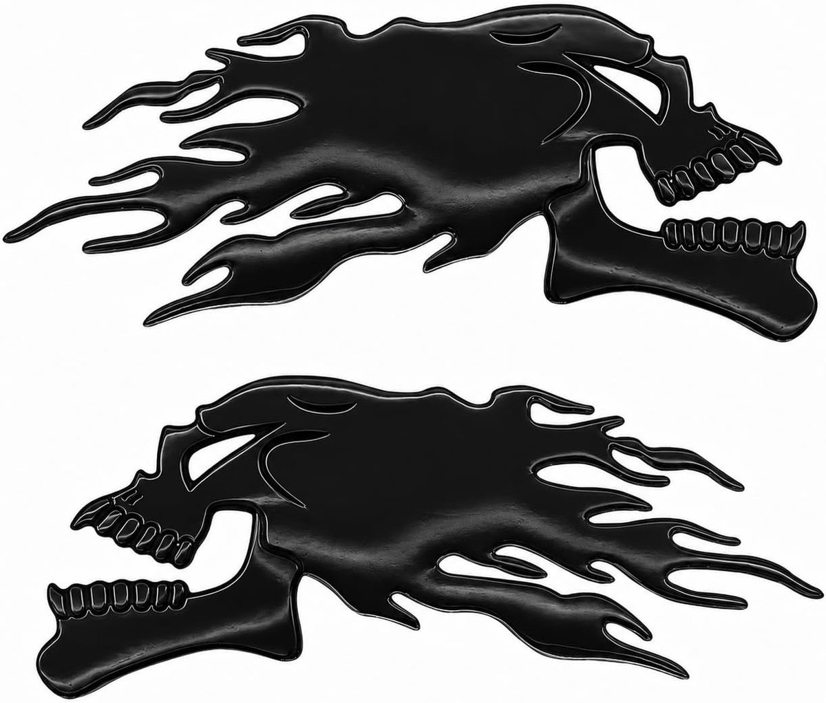 3D vlammen doodshoofd stickers set 2 stuks zwart look reliëf