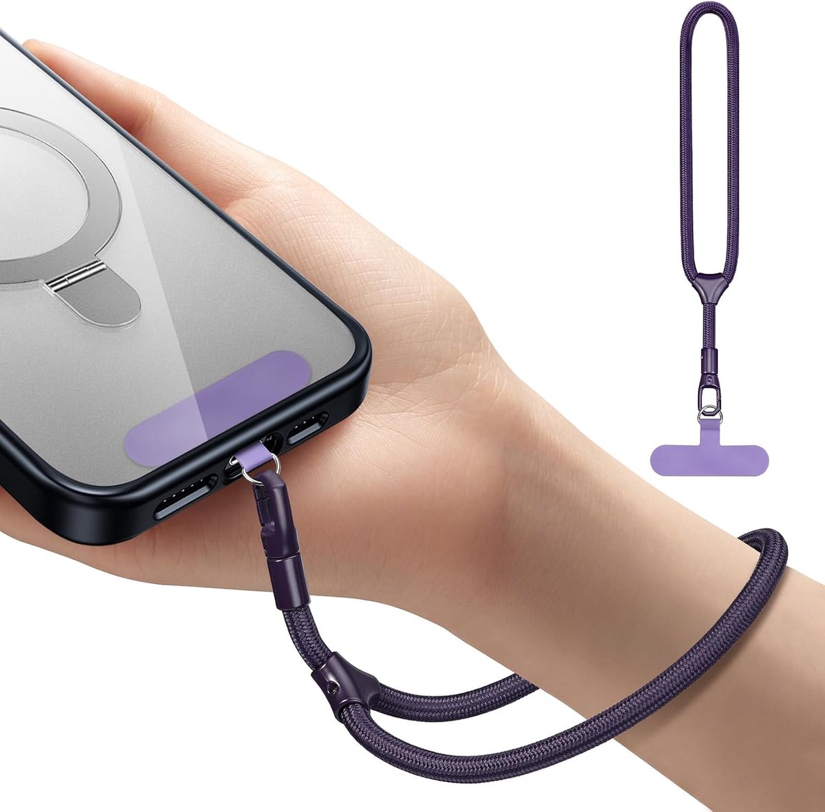 Telefoonpolsband, universeel verstelbaar polsbandje, sleutelkoord voor iPhone 16 en de meeste smartphones, multifunctioneel patchkoord met telefoonkoord voor dames en heren, donkerpaars