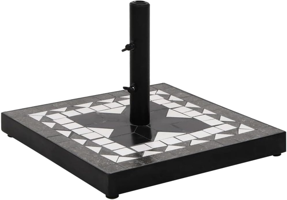 Parasolvoet van ijzer met keramische tegels, verstelbare parasolstandaard, elegant zwart-wit patroon voor buiten, 12 kg