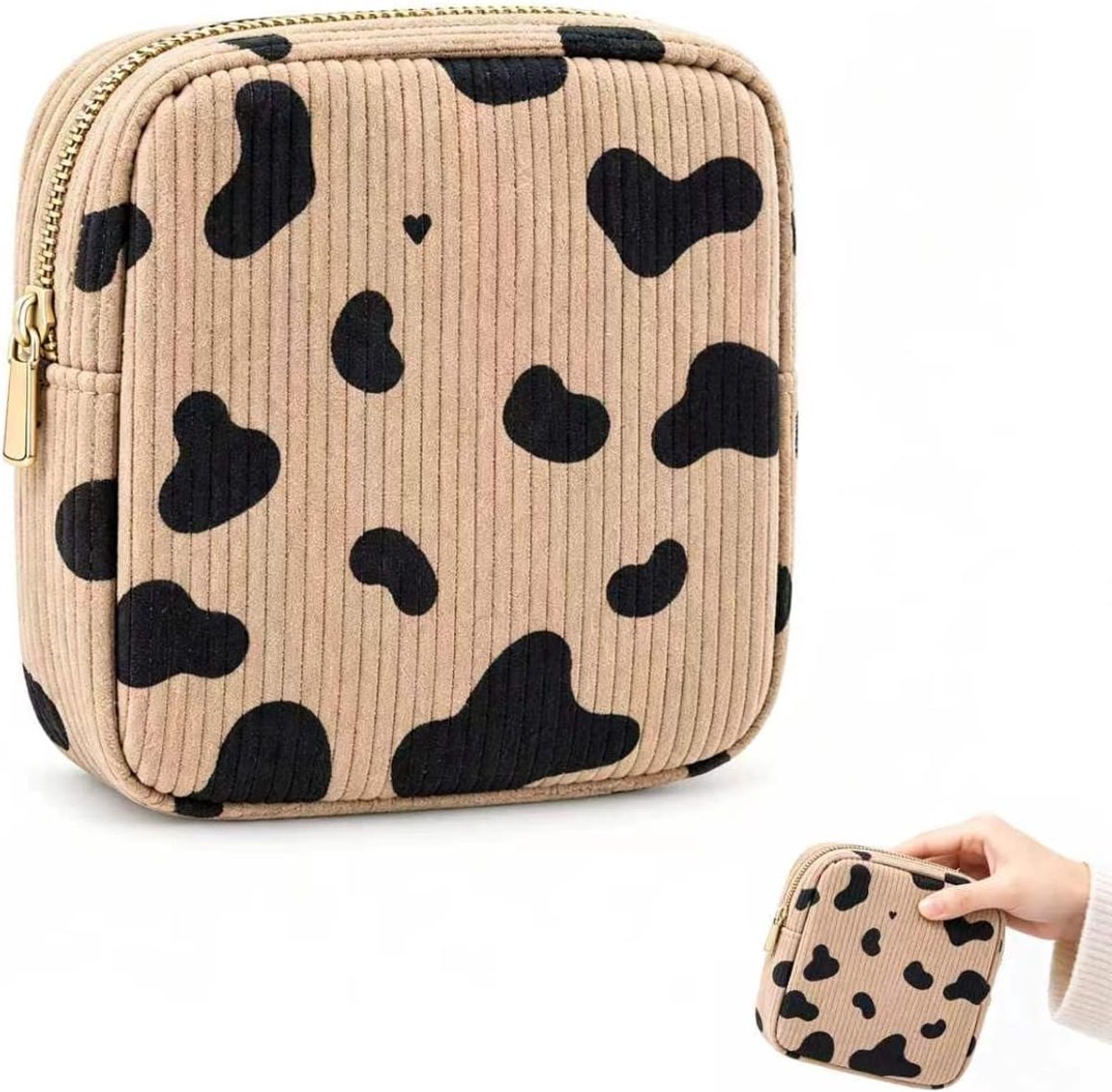 Menstruatiezak met koeienmotief, discrete tas van fluweel, absorberende houder voor meisjes, school, handtas