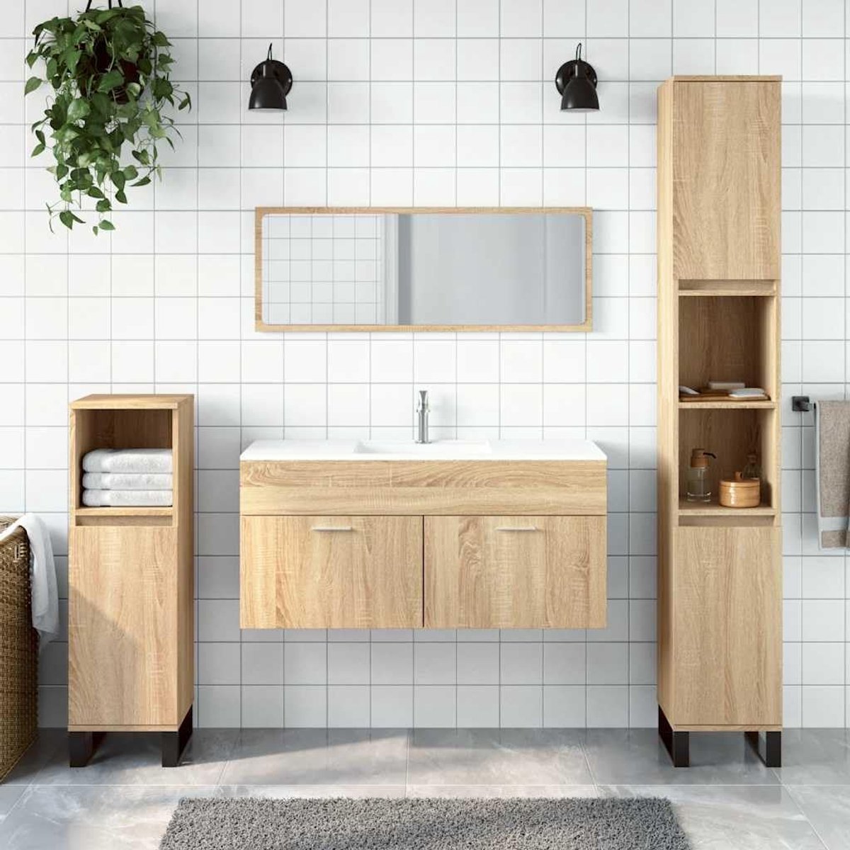Badkamerkast met spiegel, Sonoma-eiken, houtmateriaal, badkamerkast