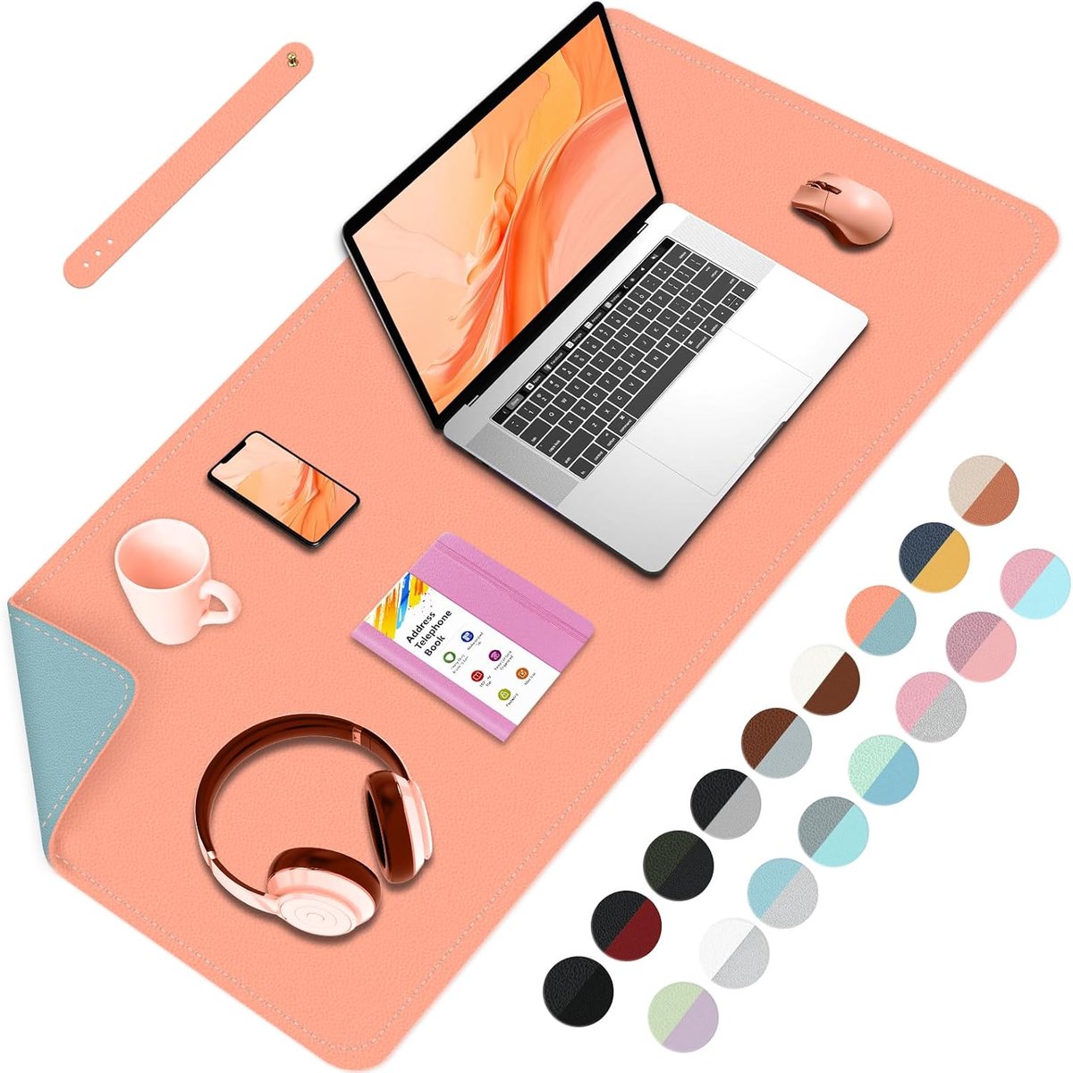 80 cm x 40 cm omkeerbare bureaumat, dubbelzijdige bureaumat, waterdichte PU-lederen tafelbeschermer bureau- laptopmat en muismat voor thuis en op kantoor - lichtoranje+grijs