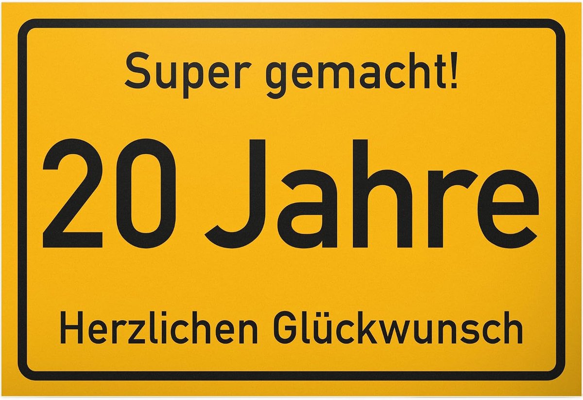 20 jaar stad bord/plastic bord - Cadeau 20e Verjaardag, cadeau-idee verjaardagscadeau tweigsten, verjaardagsdecoratie, partyaccessoires/verjaardagskaart