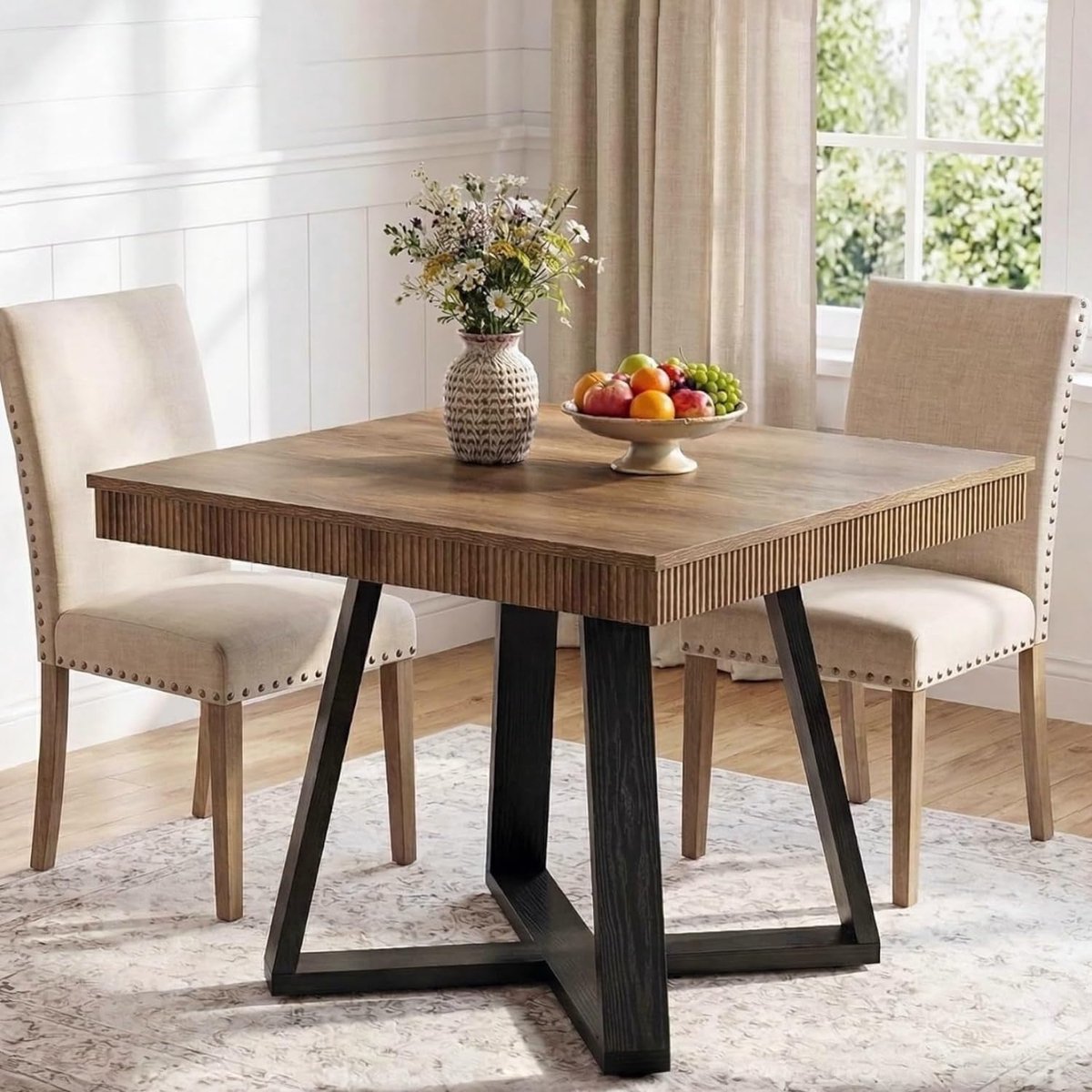 Eettafel, 80x80x75 cm, rustieke houten keukentafel met stabiel X-frame, kleine landelijke keuken-/eettafel voor appartementen, ontbijthoekjes en kleine ruimtes