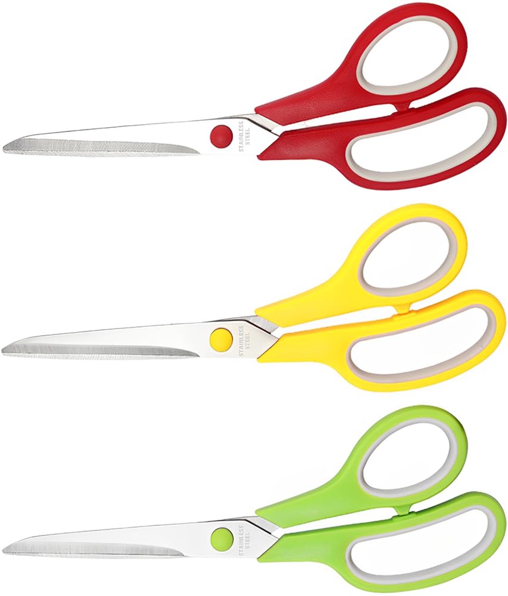 Multischaren 8 inch - Stevig, met Ultrascherpe Klingen en Ergonomische Handgrepen - voor School, Thuis, Kantoor, Kunst, Hobby, Naaien en Kleding maken - Rood, Geel, Groen