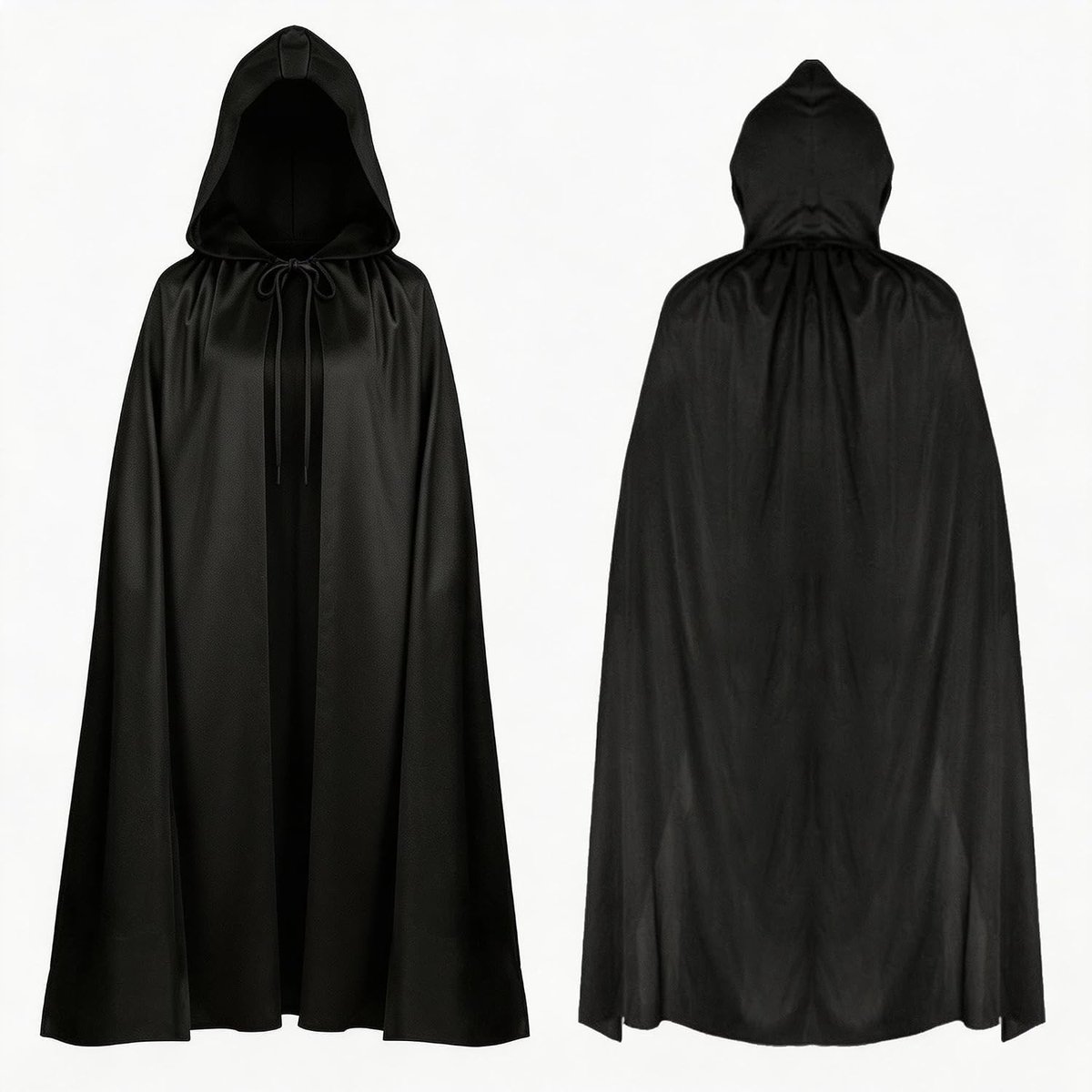 Cape met capuchon, 160 cm, eenlaagse Halloween, zwarte cape, halloweenkostuum, cape, middeleeuwse jas, middeleeuwse kleding, uniseks, volwassenen, voor Halloween, carnaval, cosplay
