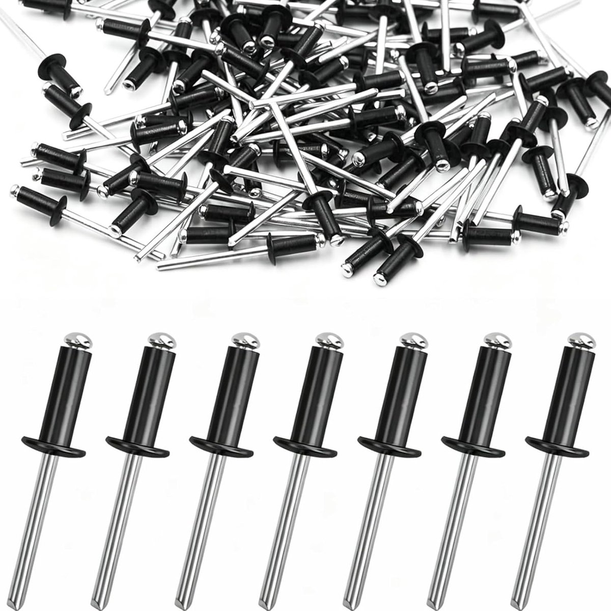 Blinde klinknagels 4,8 mm x 20 mm - zwarte koepelkop popklinknagels voor metalen plaatconstructie autoreparatie zonnepaneel montage