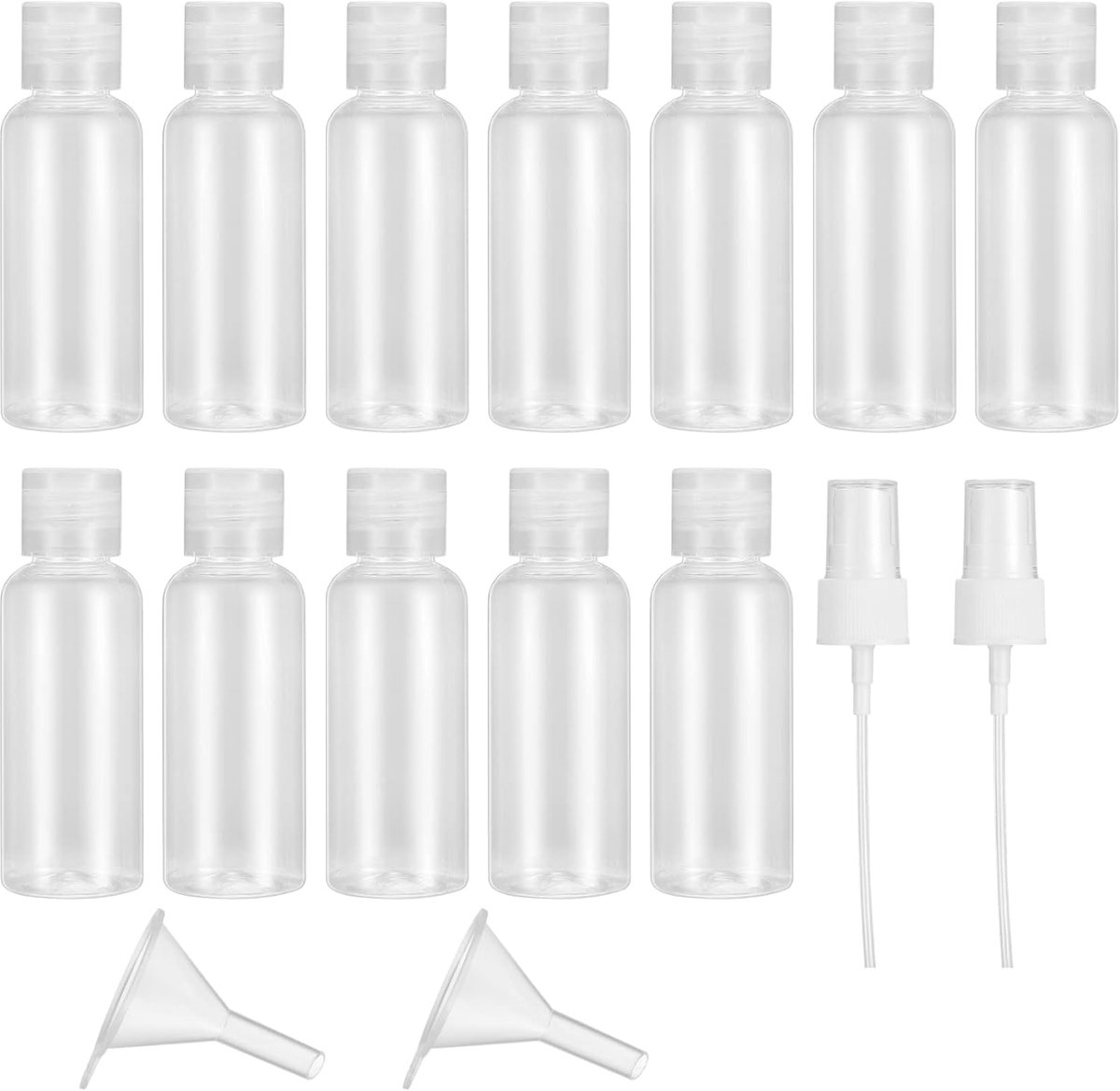 12 stuks Hervulbare Reisflessen Set, 50 ml Lege Plastic Flesjes, Cosmetische Reiscontainers Vliegreis Flesjes Douchegel Containers