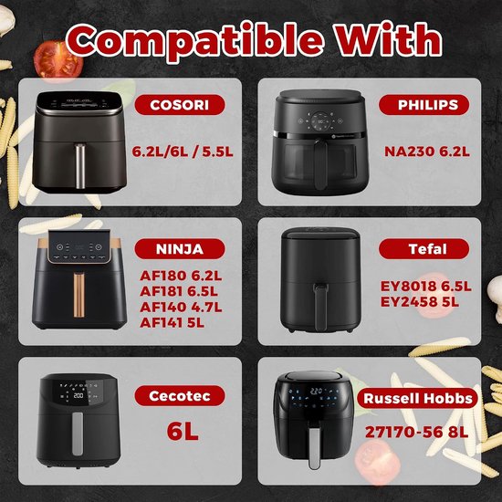 29 Stuks Silicone Airfryer Vorm Accessoires, Airfryer Pan voor Philips 2000 6.2L NA230, Air Fryer Liners Set voor Cosori 5.5L 6 L 6.2L, Siliconen Bakvorm voor Ninja Heteluchtfriteuse — afbeelding 4