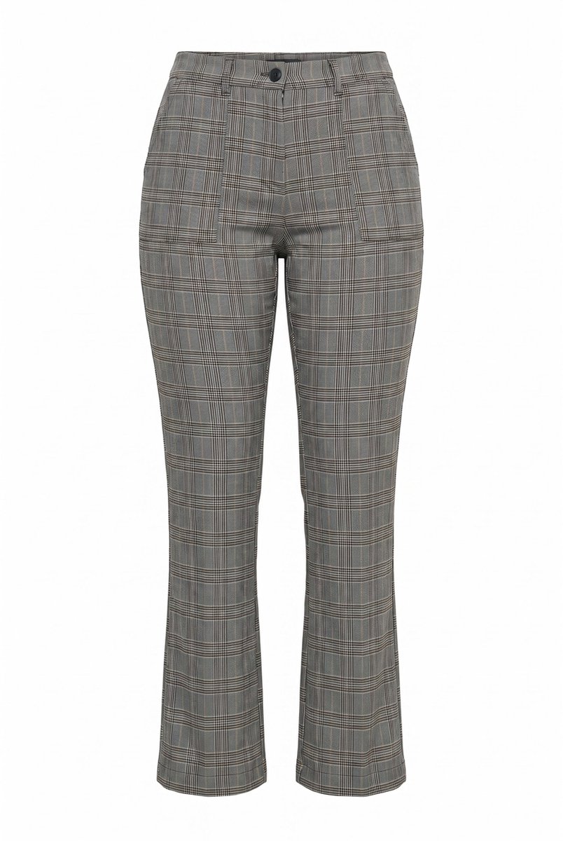 Ulla Popken - Dames - Broek Marie ruitmotief bootcut comfortabele tailleband - Mahonie - Maat 54