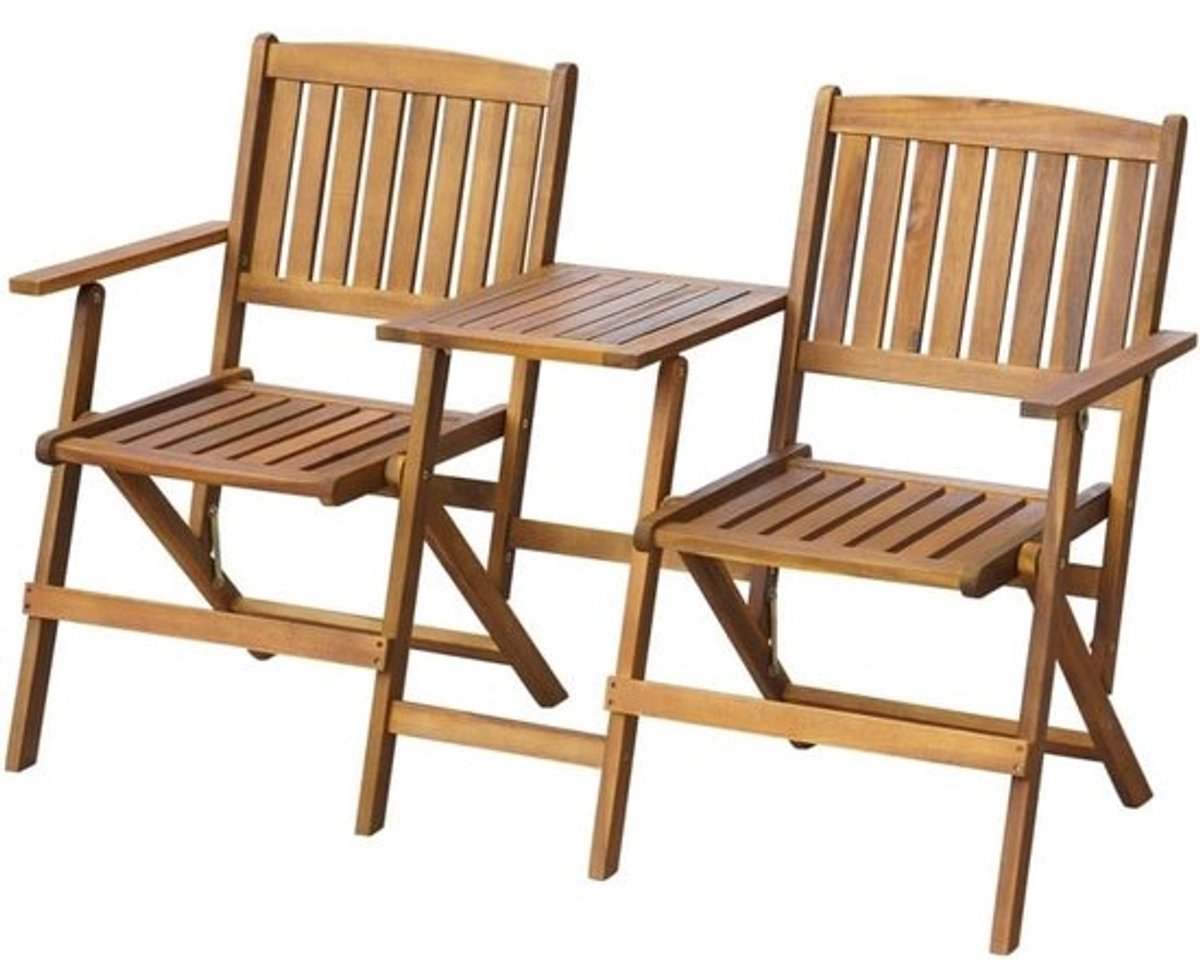 Inklapbare Houten Tuinbank met Tafel voor 2 Personen - Stevig Acaciahout
