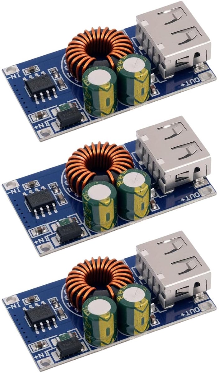 Step-Down Converter 6V-32V naar 5V USB QC2.0/QC3.0 snellader voor zonne-energie, windenergie, auto-opladers, elektronisch DIY（3 stuks）
