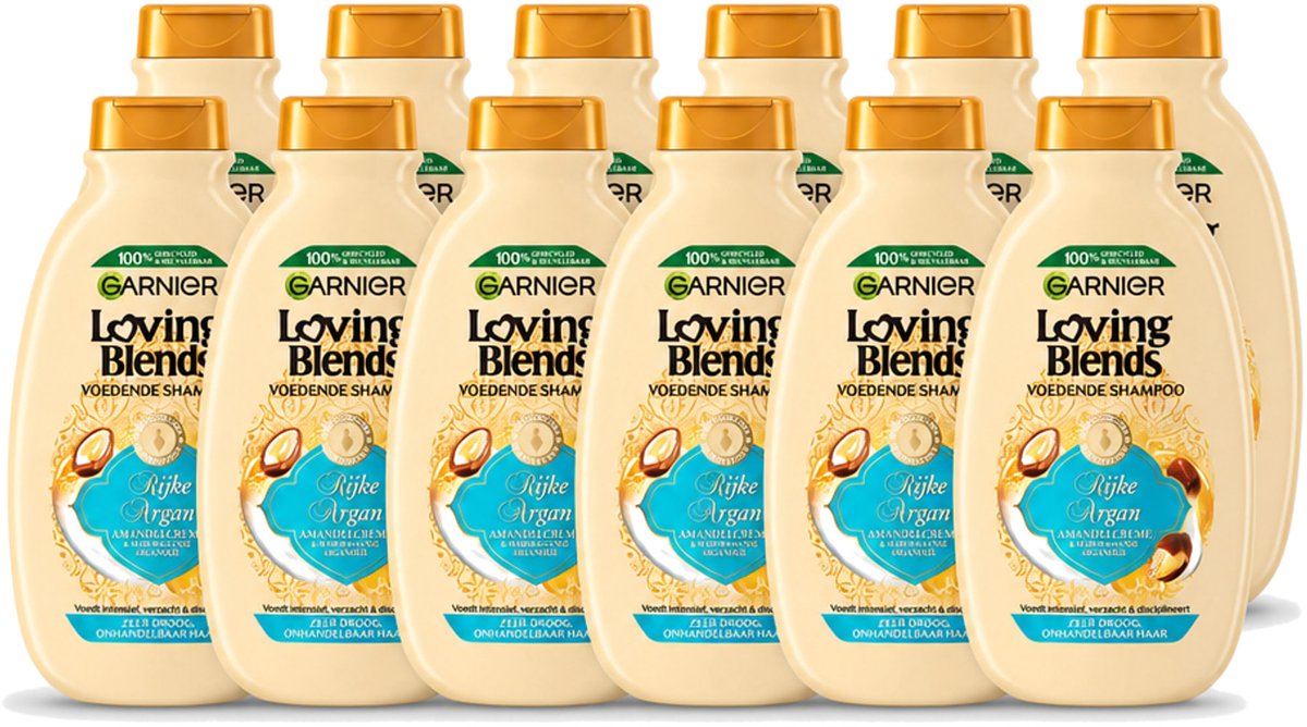12 x Garnier - Loving Blends - Shampoo - Rijke Argan - Zeer Droog Onhandelbaar Haar - 300 ml - Voordeelverpakking - 12 stuks