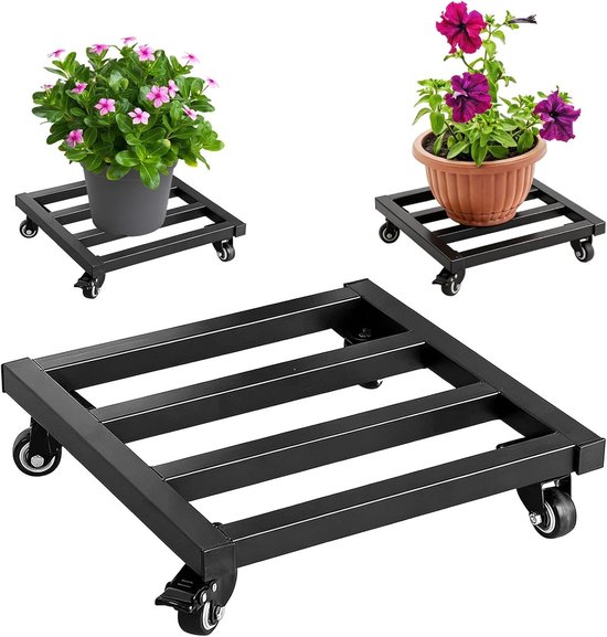 Plantroller 30 x 30 cm met rubberen wielen en rem, ideaal voor bloemen, planten en vases in tuin en balkon