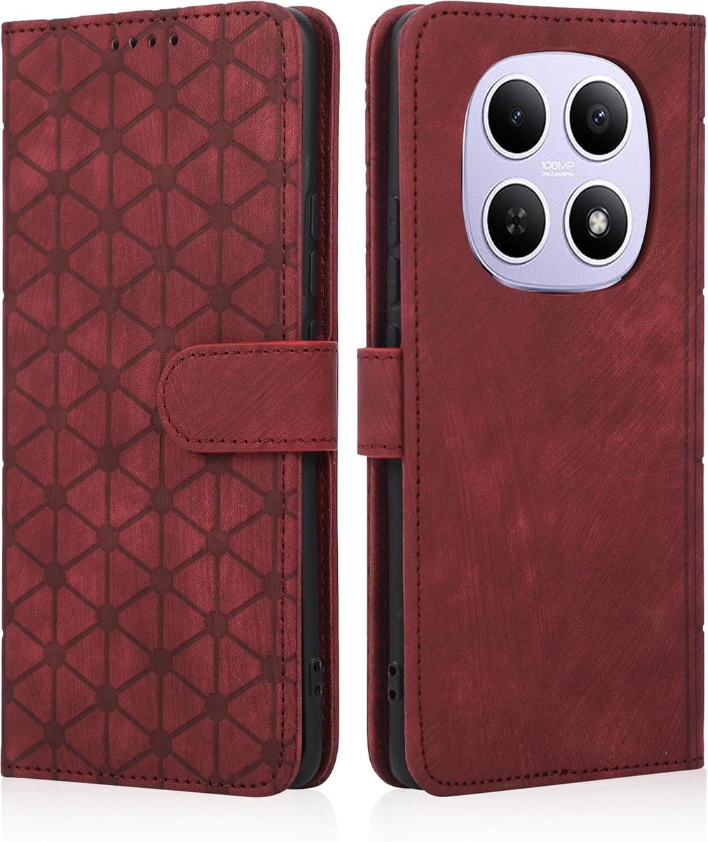Flip hoesje voor Xiaomi Redmi Note 15 4G / 5G, premium lederen magnetische sluiting, bescherming boek portemonnee kaartsleuven telefoonhoesje - rood