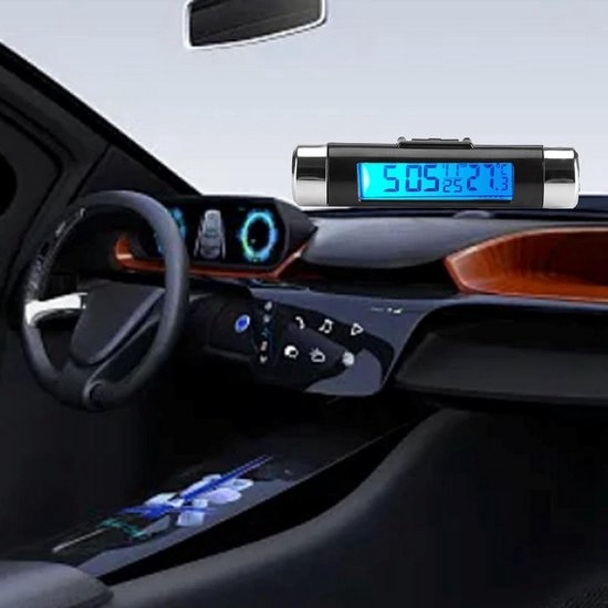 Digitale Auto Klok en Thermometer met LCD Display en Achtergrondverlichting - Clip-on voor Auto en Vrachtwagen