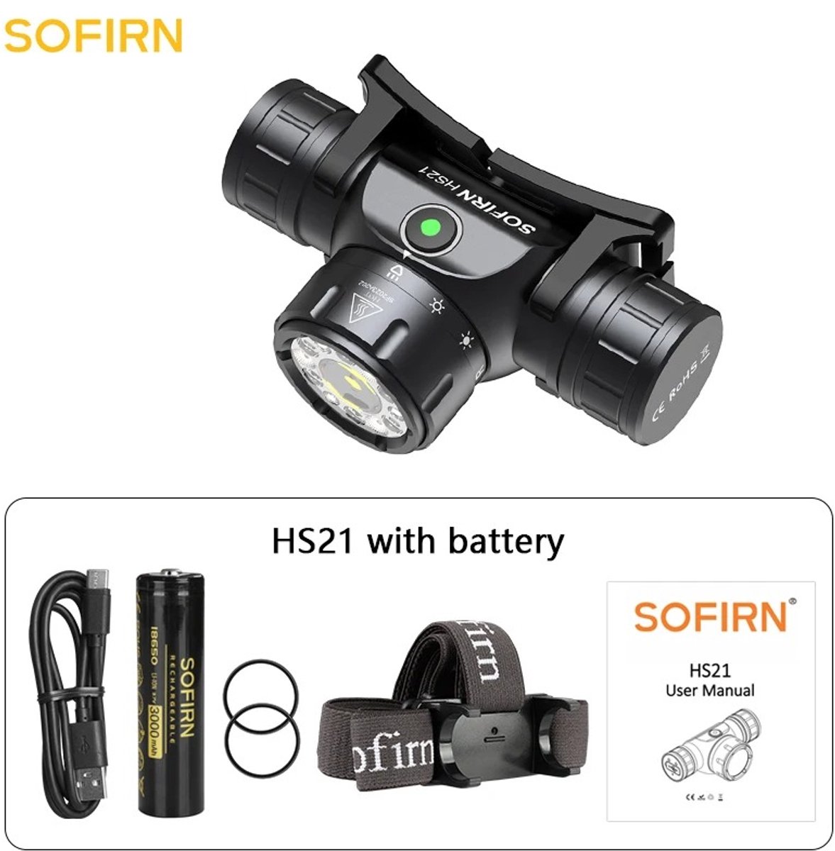 Cherrys Finds - Hoofdlamp - Hoofdzaklamp - Hoofdlamp Led Oplaadbaar - Krachtige Koplamp Met Infraroodschakelaar - EDC-Koplamp - 2000LM - Zwart