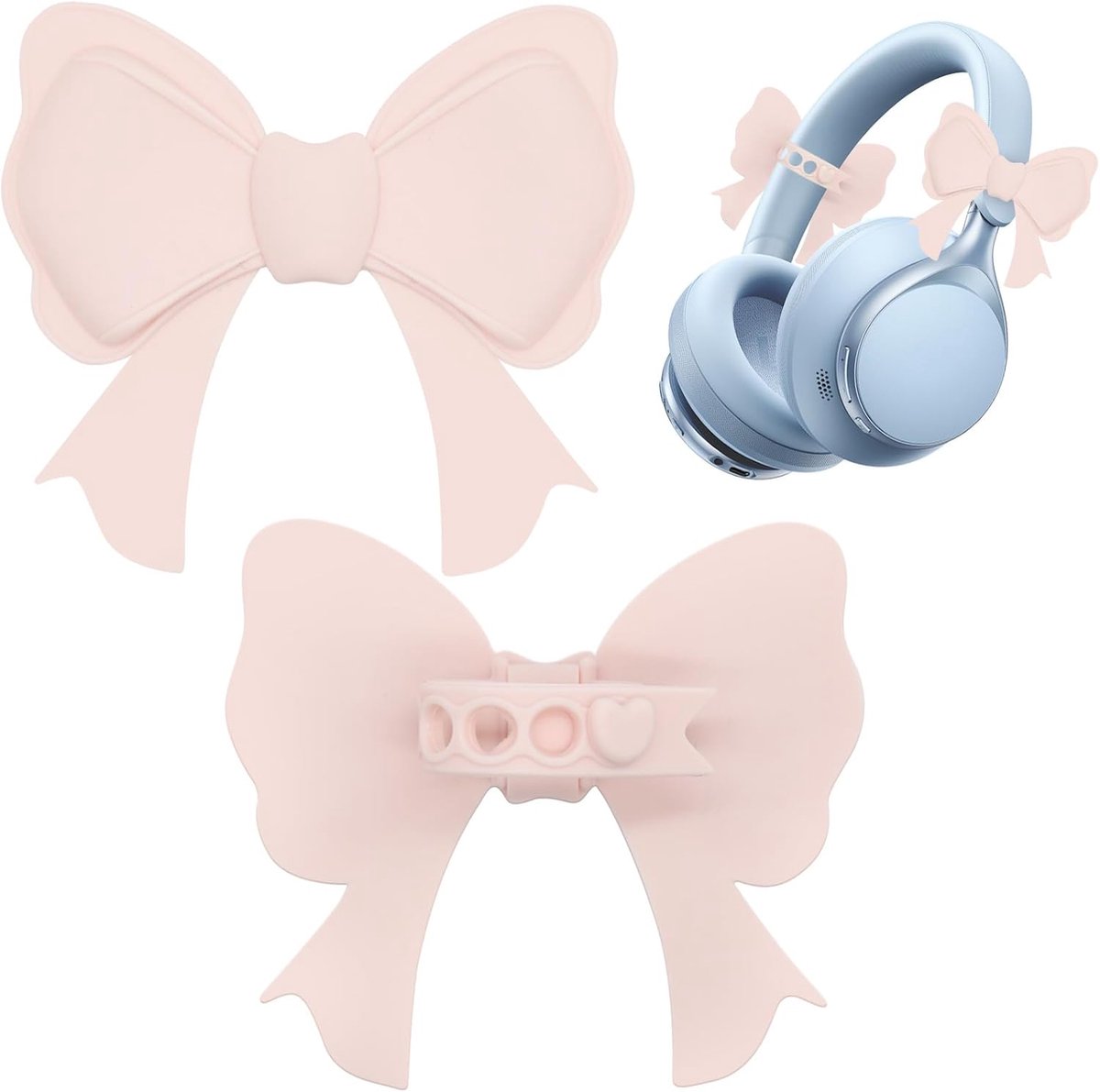 2 stuks siliconen strikjes als accessoire voor koptelefoons, leuke koptelefoondecoratie voor vrouwen en meisjes, eenvoudig te installeren strikjesset voor koptelefoons, hoofdtelefoon accessoire