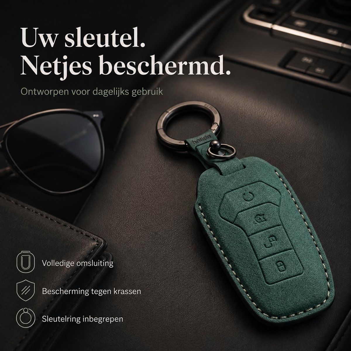 Zirkle BYD Build Your Dreams Autosleutel Hoesje Type A Donkergroen – Luxe Premium Sleutelhoes met Sleutelring – Beschermhoes voor BYD Autosleutel – Opvouwbare Key Case – Krasbestendige Sleutel Cover – Stijlvolle Auto Accessoire voor Dames en Heren