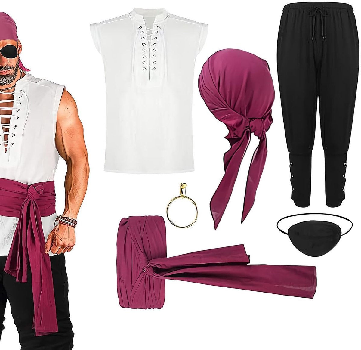 Piratenkostuum voor Heren Halloween Middeleeuws Cosplay Accessoireset