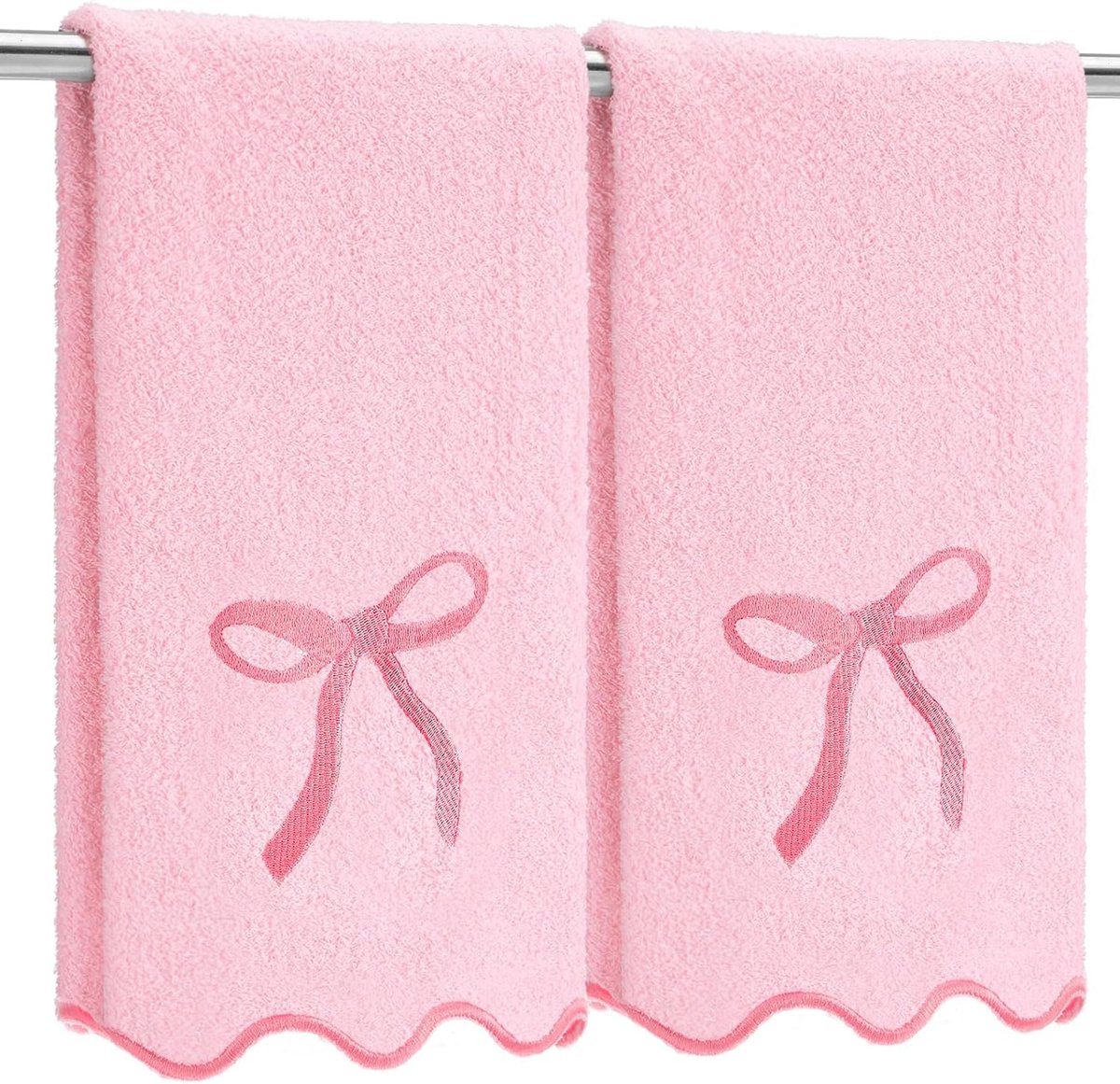 2 Stuks Handdoeken Roze, Katoenen Handdoek met Lussenpatroon en Geborduurde Rand, Absorberende Gezichtshanddoeken, Zachte Badhanddoeken voor Badkamer 33 x 66 cm