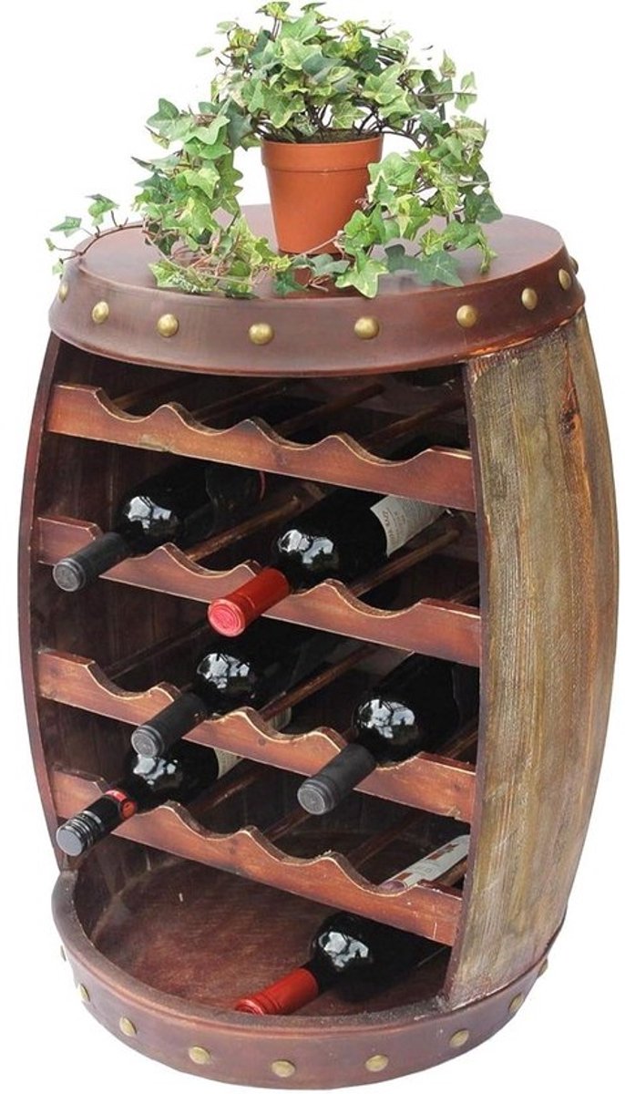 Wijnrek Hout - Flessenstandaard Vat - Wijn Opslag - Ruimte voor 16 Flessen - 70 cm Hoog - Geel