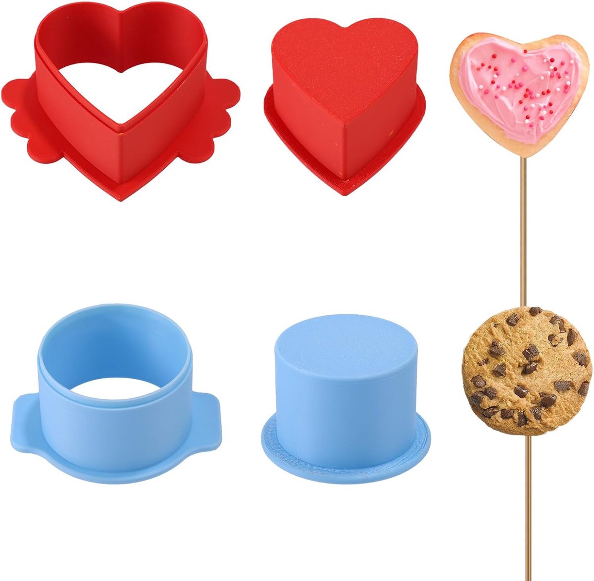 Dailygoods- Cakepop Uitstekers 2 Stuks - Cirkelvormige/Hartvormige - Kunststof - 7x3,5 cm/9,5x3,5 cm - Praktische Bakvormen - Voor Bruidstaarten/Desse