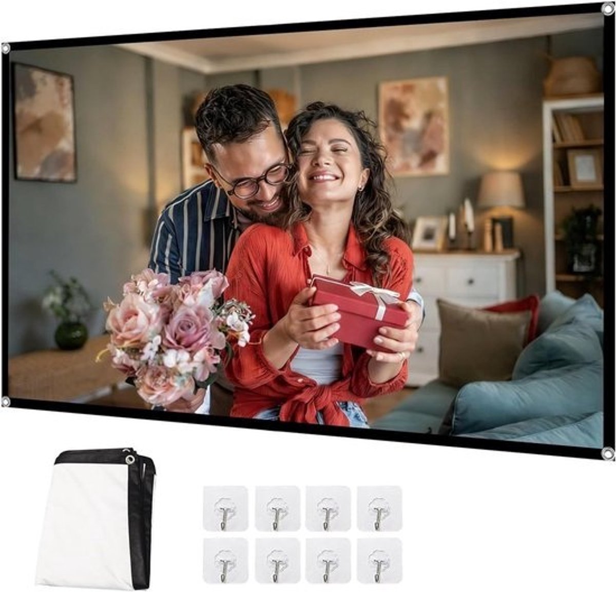 Draagbaar Projectiescherm - Filmscherm Opvouwbaar - Thuisbioscoop Creëren - Kreukvrij Polyester - 100 inch 16:9 - Wit