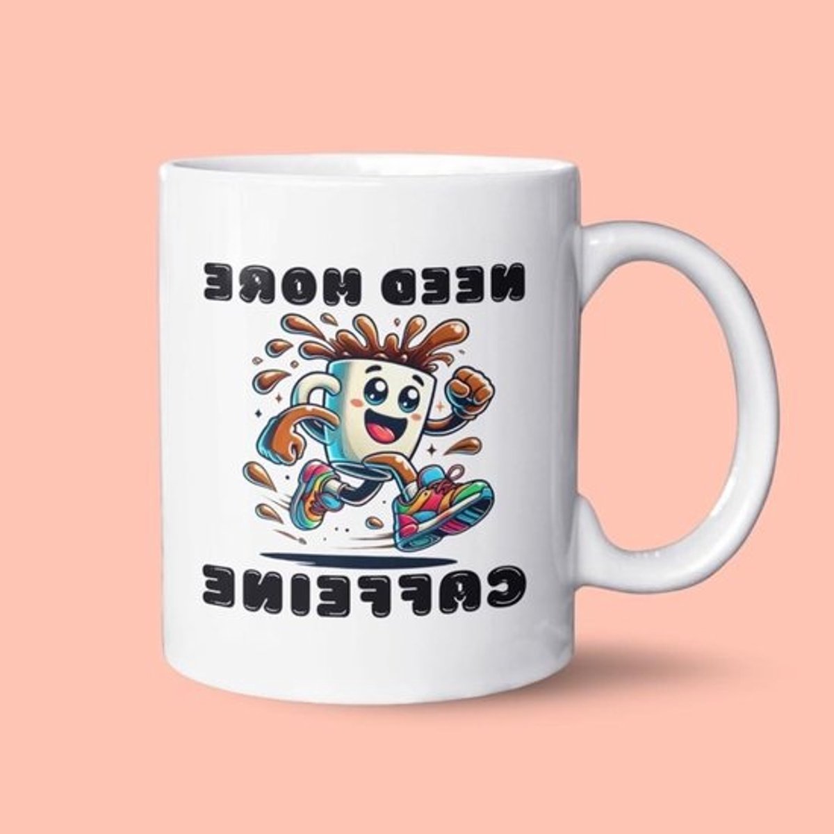 Koffiemok - Mok Kop - Energie Starten - Aan Beide Zijden Bedrukt - 325 ml - Wit