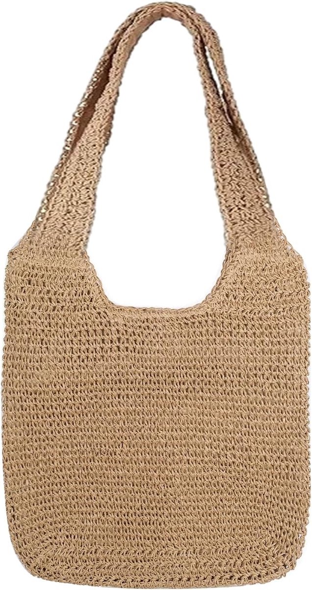 Dailygoods- Draagtas Groot - Handgeweven Schoudertas - Boodschappentas - Retro Shopper - Strandtas - Ritsluiting - Papieren Touw