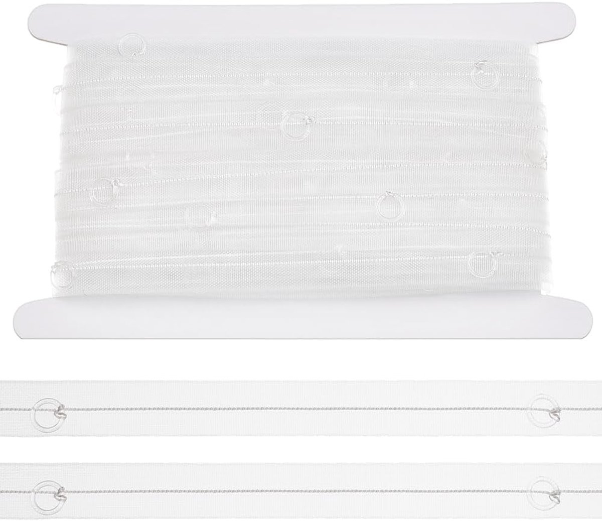 Dailygoods- Gordijntape 20 m - Doorzichtige Naaiband - Gordijnband voor Haken - Romeinse Ringen - Platte Gordijntape - Geschikt voor Tule en Gordijnen