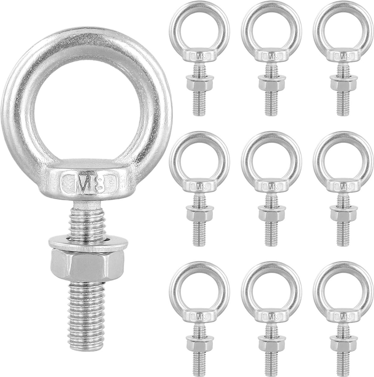 Ringschroef M8 - roestvrij staal - glad zilverkleurig oppervlak - ideaal voor bevestigen en ophangen - ServiceTopper