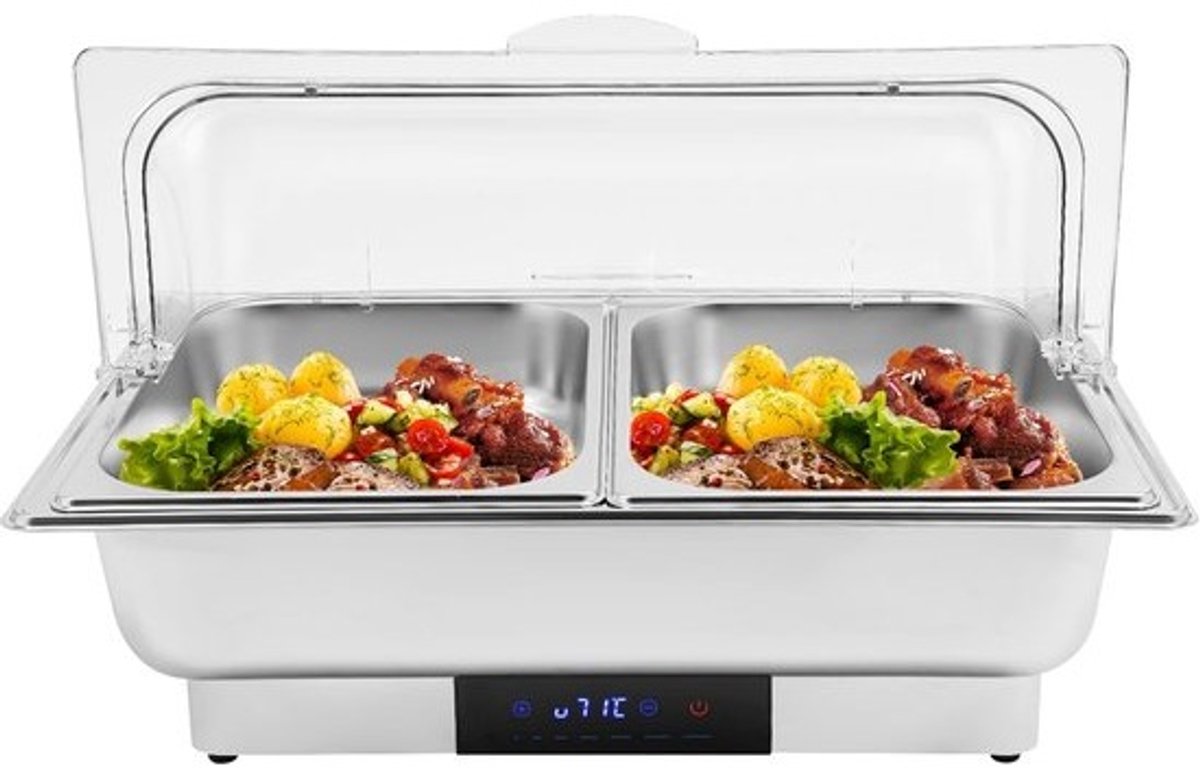 Voedselwarmer Elektrisch - Buffetwarmer RVS - Buffetten Warm Houden - Twee Vakken Inclusief - 9 Liter Capaciteit - Zilverkleurig