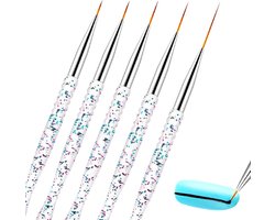Professionele Gel Nagelkwasten Set voor Nail Art - Teken Lange en Korte Lijnen, Details, 5 Stuks (7/9/11/15/18mm)