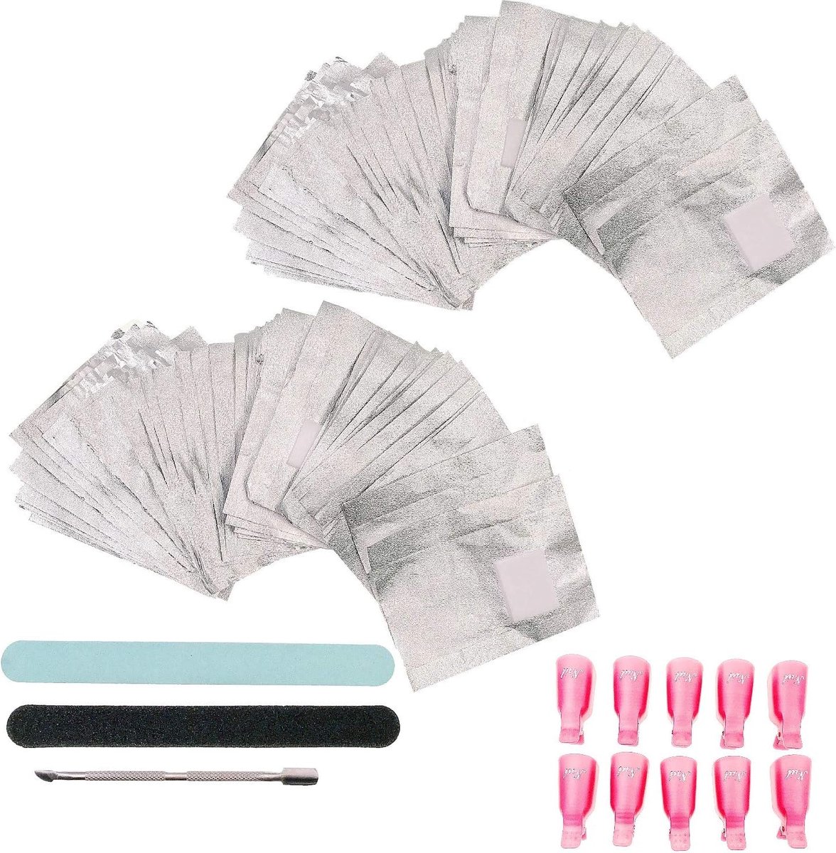 Dailygoods- Gelnagelwikkelfolie 200 Stuks - Wattenschijfjes - Nagelclips - Nagelvijl/Buffer - Nagelriemduwer - Dikke/Duurzame Folie - Nagelremover
