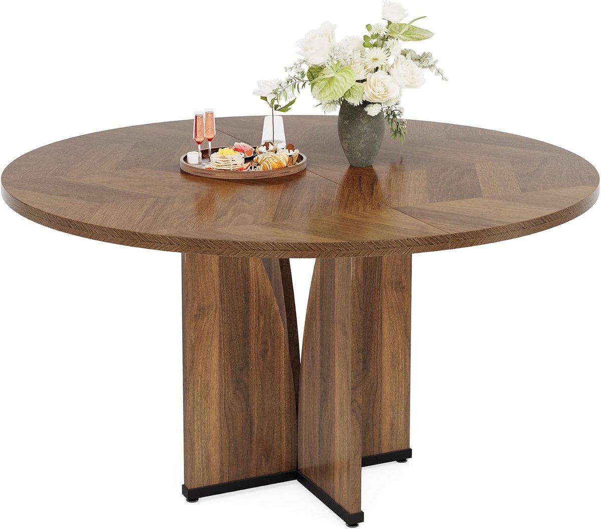 Ronde Eettafel 100 cm Rustiek Bruin – Houten Keukentafel voor 4 Personen – Boerderijstijl Eetkamertafel met Houten Tafelblad & Poten – Voor Eetkamer, Keuken & Woonkamer