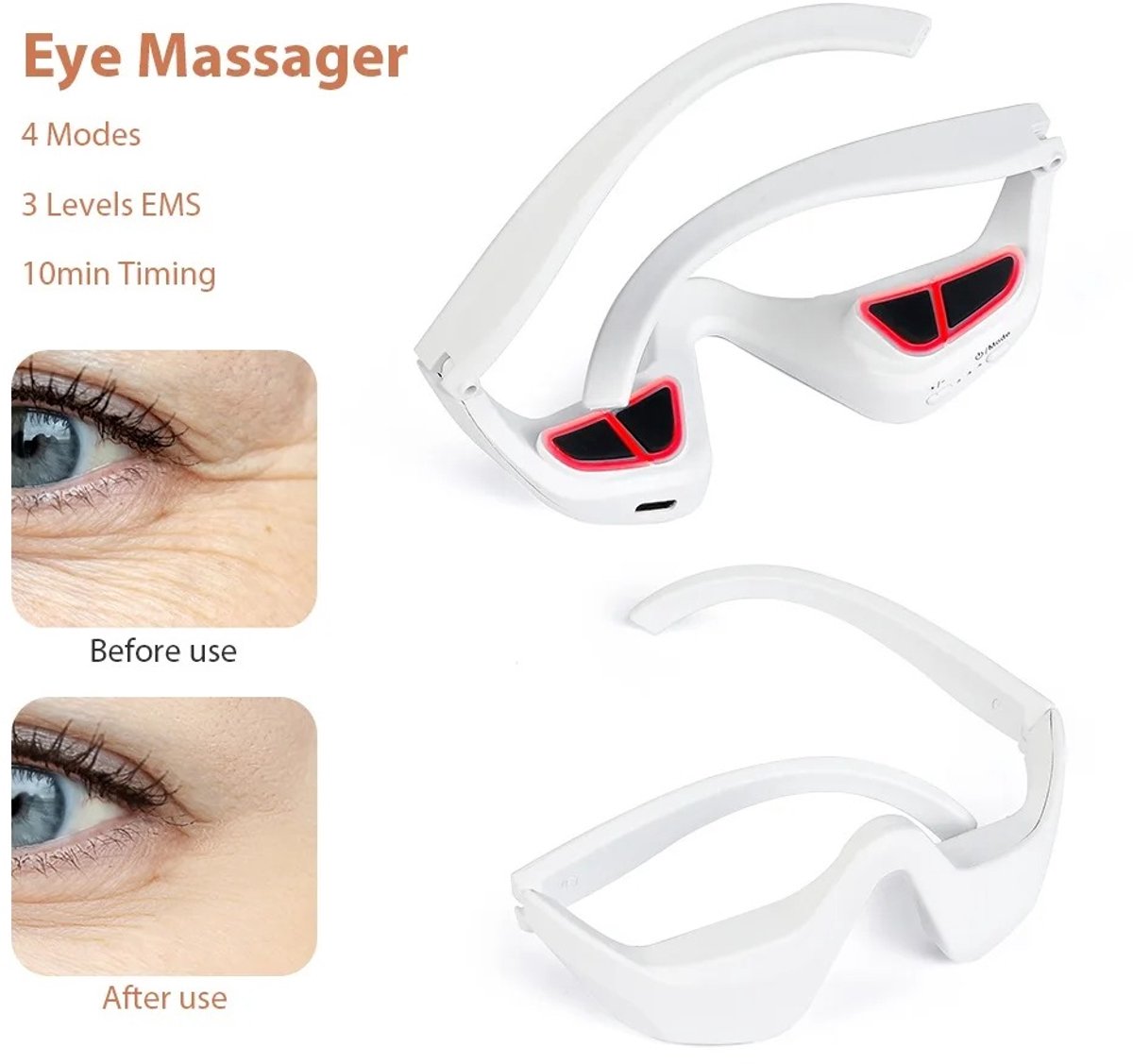 Cherrys Finds - Oogmassageapparaat voor Vermoeide Ogen - Eye Massager Bril - 3D Compressie en Elektrische Massage voor Donkere Kringen en Stressverlichting - Oogzakverwijderaar - Verminder wallen Rimpels Essence Introducer Oogschoonheidsapparaat
