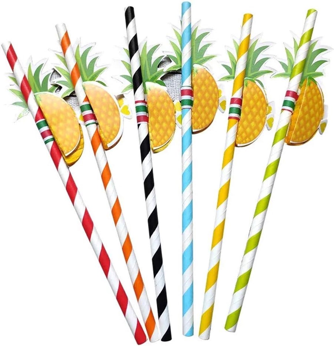 Rietjes, 50 stuks 3D-papieren rietjes, ananasrietjes voor tropische dranken, strand, verjaardag, bruiloft, Hawaii-feestdecoratie