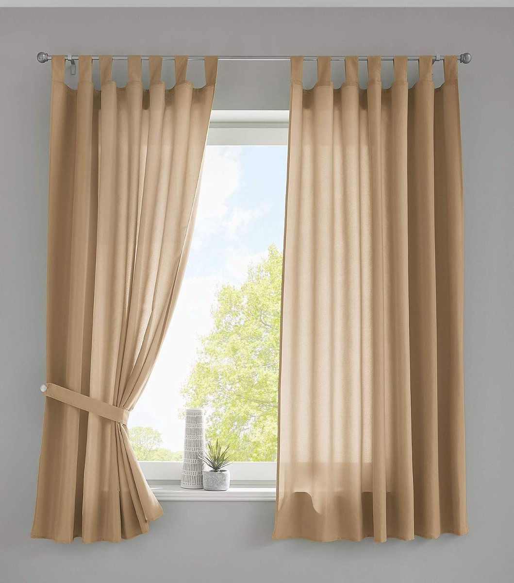 2-delige set gordijnen sjaal lussen »Berlin« HxB 175x140 cm zand ondoorzichtig microsatijn lichtdoorlatend plooiband effen mat, 20400N2