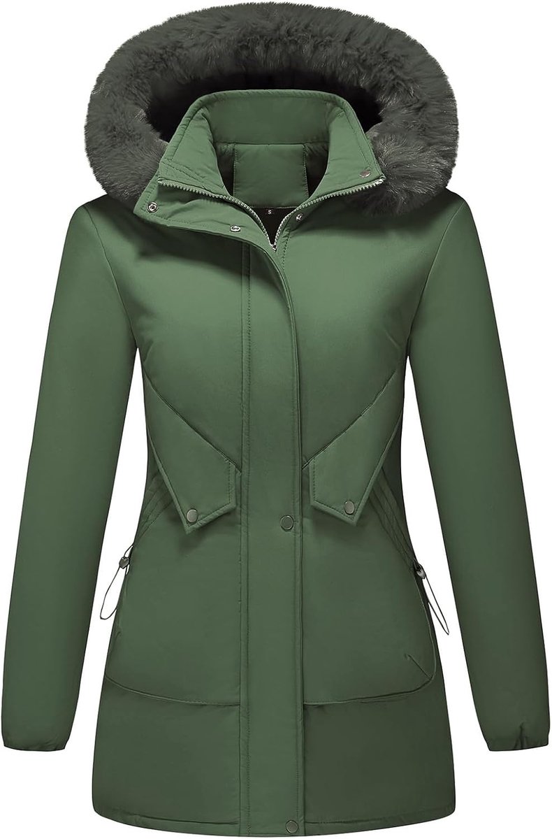 Winterjas voor dames, fleece, warm, parka, lange mouwen, ritssluiting, afneembare capuchon, jas met ritssluiting, buitenjas