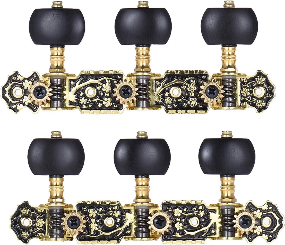 2 stks (L&R) Akoestische Klassieke Gitaar Tuning Sleutels Pinnen String Tuners 3+3 Machine Heads (Kort) Goud en Zwart Plated