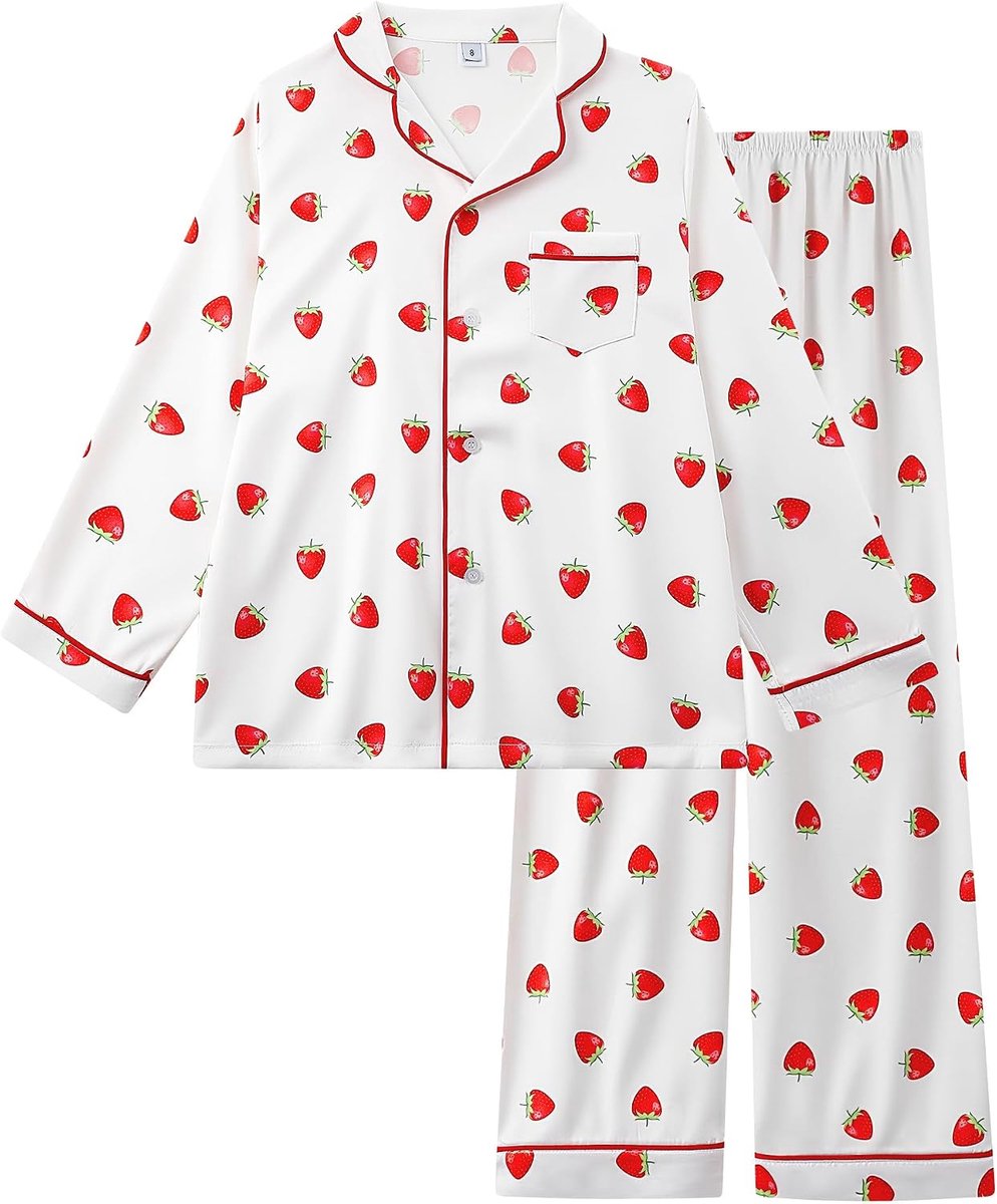 Pyjama voor meisjes, imitatie zijde, lange mouwen, nachtkleding, satijn, tweedelige pyjamaset