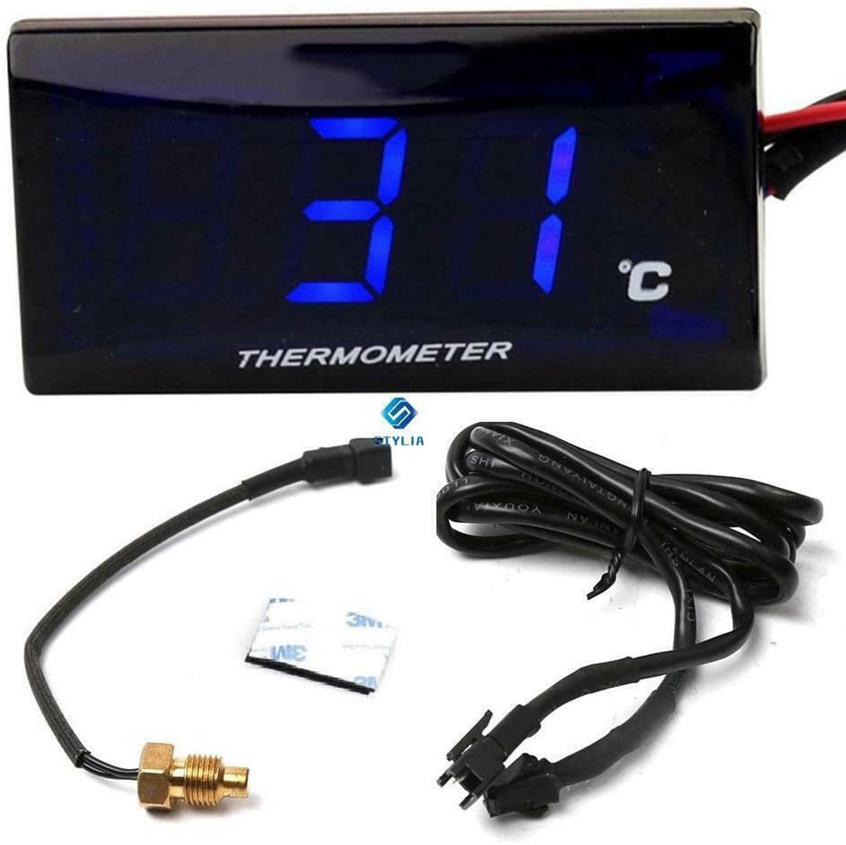 Dailygoods- Temperatuurmeter Digitale Motorfiets - LED Display - Bereik 0-120°C - Universele Montage - Plastic - Waarschuwing bij Hoge Temperatuur - M