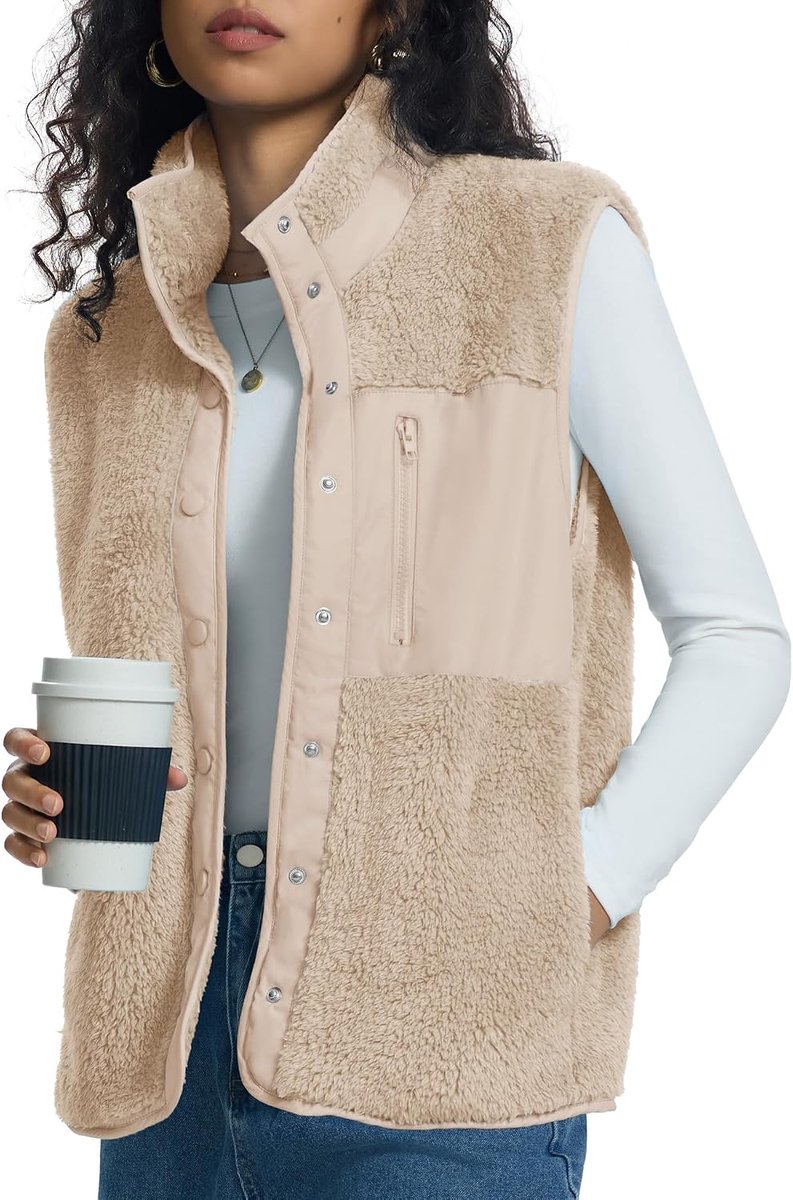 Teddy fleece vest dames mouwloos vest opstaande kraag teddyjas S-XL