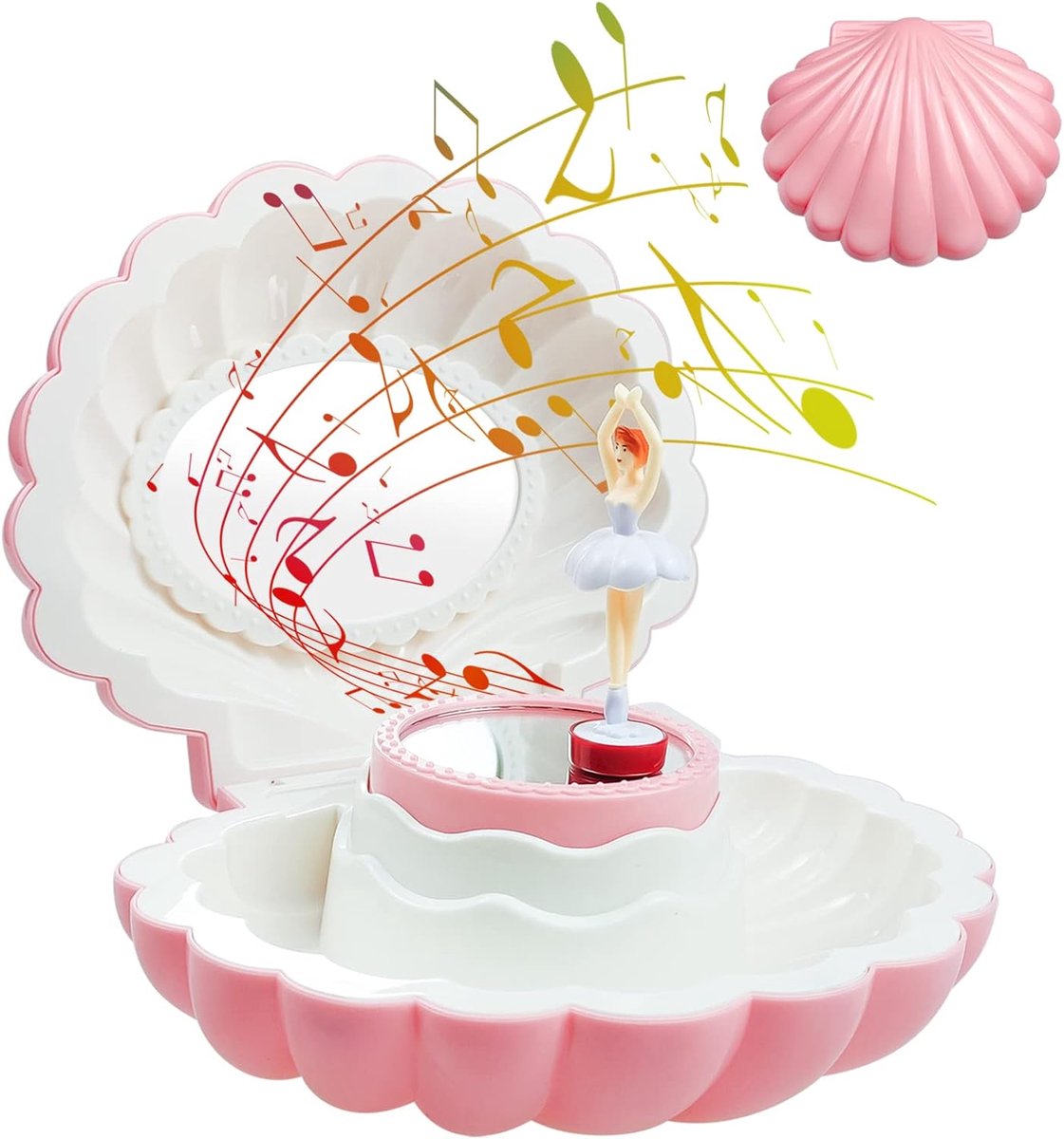 Dailygoods- Sieradenbox met Muziek - Ballerina - Roze Schelp - Kinder Sieradenbox - Verstelbare Spiegel - Ideaal Cadeau voor Meisjes - Muziekdoos