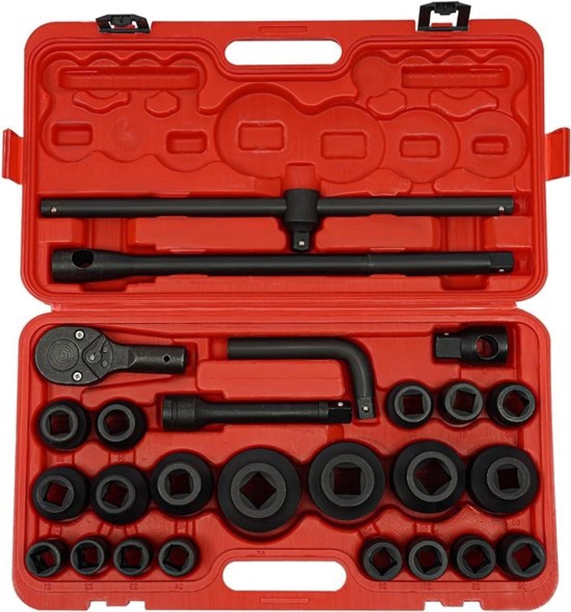 Dopsleutelset 26-delig - Steekdoppen set - Mechanisch Werk - 6-punts sokkelontwerp - 21-65 mm - Zwart