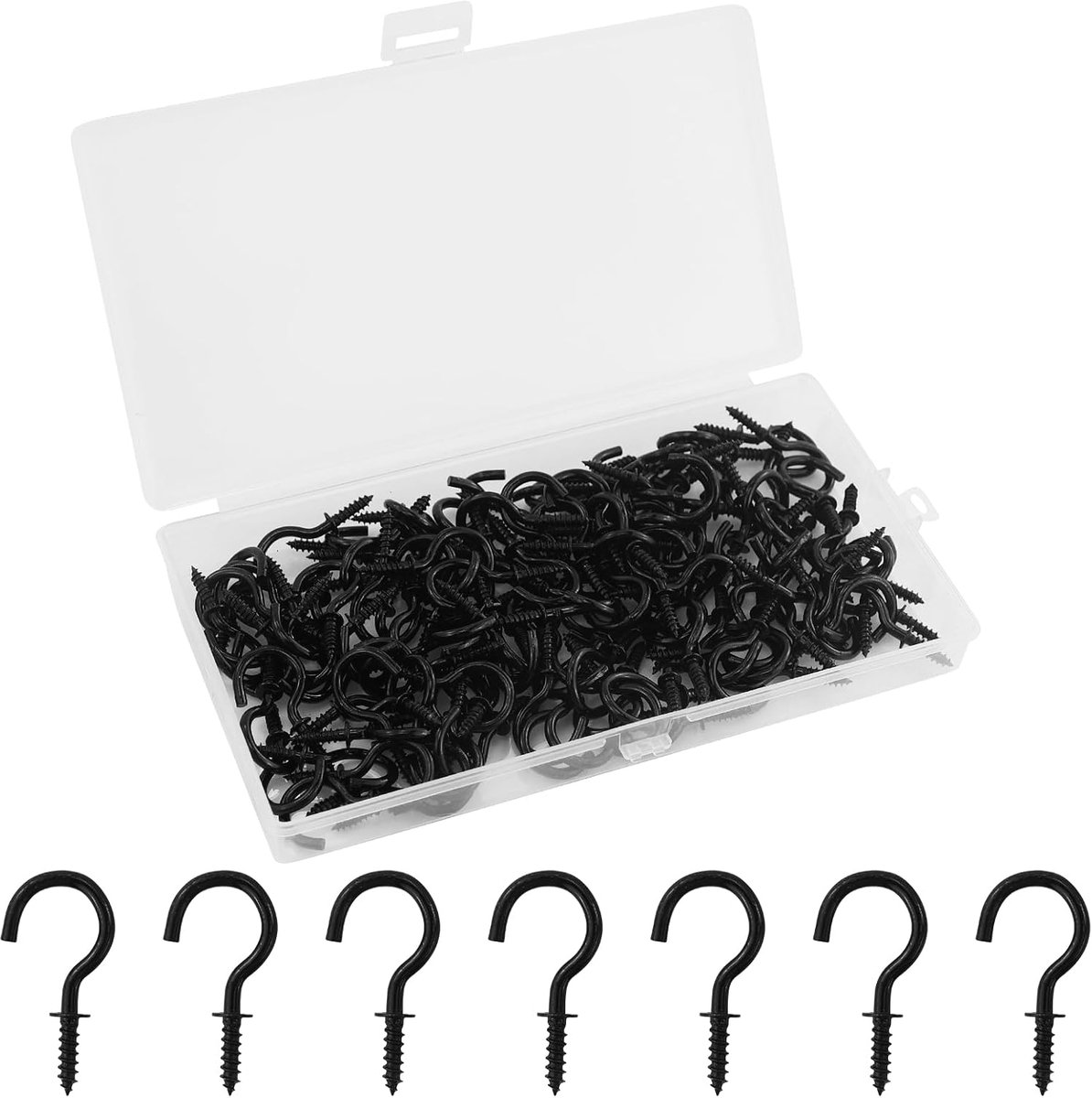 Haken zwart, schroefhaken roestvrij staal, 1/2 inch kophaakschroeven, plafondhaken, schroefhaken voor het ophangen van theekopjes, sleutels, kerstdecoratie, ideaal voor tuin, met doos