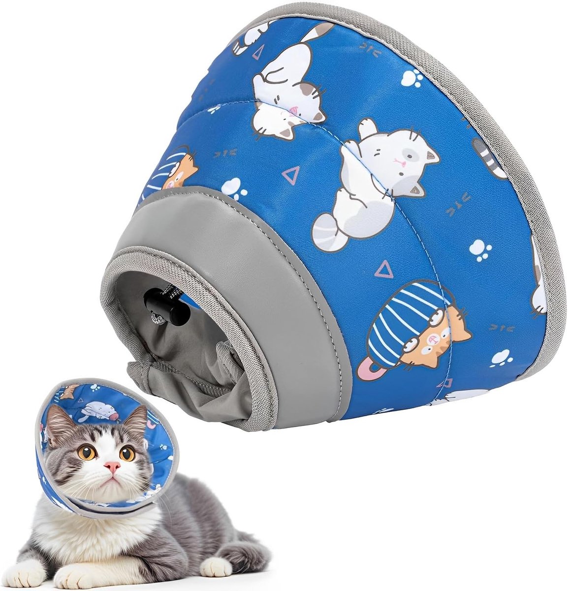 kattenhalsband, Elizabethaanse kattenhalsband, verstelbaar, zacht, beschermende halsband voor katten om het lekken van wonden te voorkomen, blauw, M