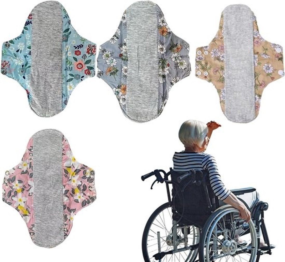 Herbruikbaar Menstruatieverband - Wasbare Inlegkruisjes - Hygiënisch Beschermen - Waterdichte Barrière - 4 Stuks - Blauw Geel Grijs