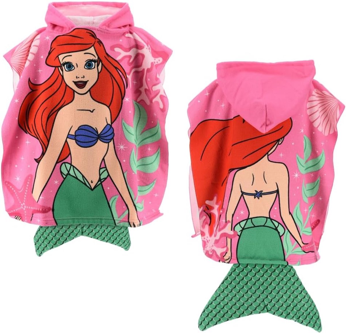 Badponcho met capuchon en staart, 3D, microvezel, 110 x 55 cm, sneldrogend, 240 g/m², ideaal voor zwembad en strand, Disney